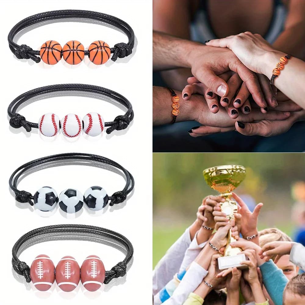 Ensemble de 3 bracelets de sport pour garçons et filles - Bracelets tressés en cire pour basketball, baseball, tennis et rugby
