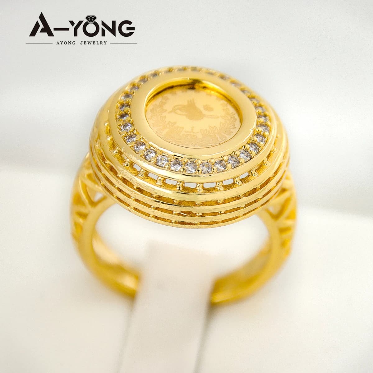 Bagues de pièces de monnaie Totem turques plaquées or 18 carats, zircone, anneau à main du moyen-orient, bijoux de fiançailles islamiques de dubaï pour fête de mariage