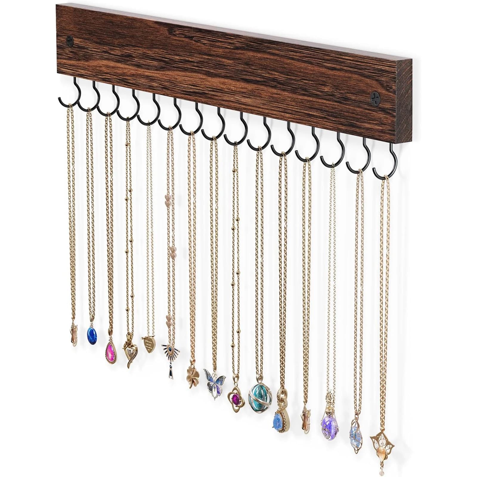 Porte-collier en bois pour mur avec 15 crochets