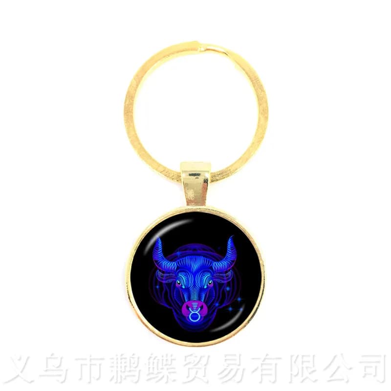 Nouveau 12 signes du zodiaque porte-clés rétro douze Constellations Cabochon verre temps gemme pendentif porte-clés pour cadeau