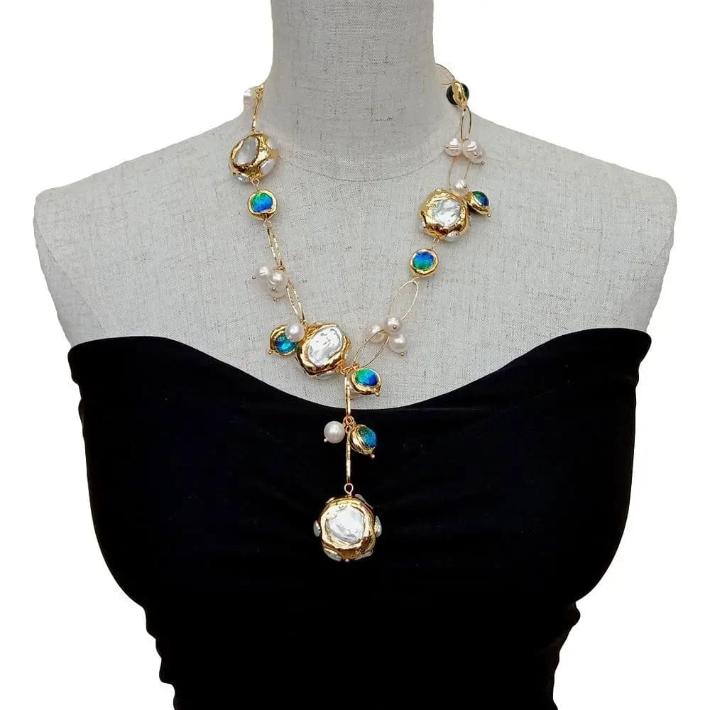 Offre Spéciale! Collier rempli d'or en verre de Murano bleu