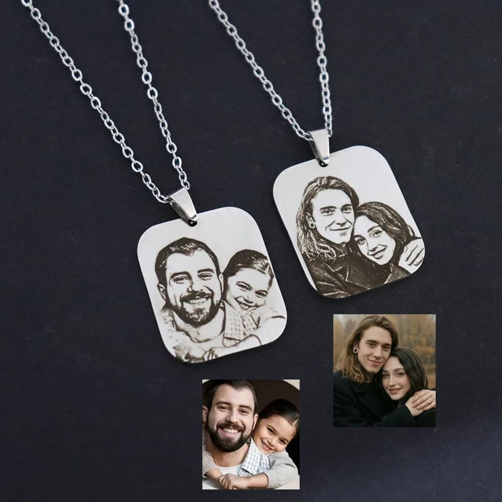Collier avec pendentif photo gravé sur mesure 10*20mm pour homme et femme, en acier inoxydable, image personnalisée, portrait, collier pour couples, cadeau