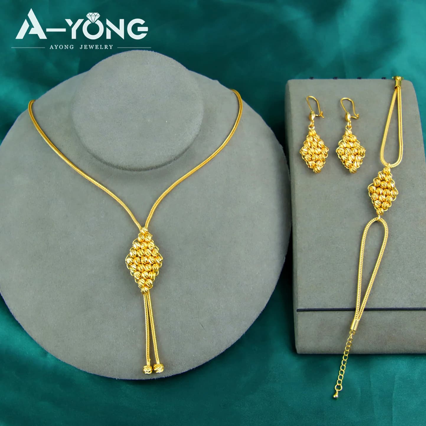 Ensemble de bijoux en perles d'or arabe plaqué or 21 carats pour femmes de dubaï