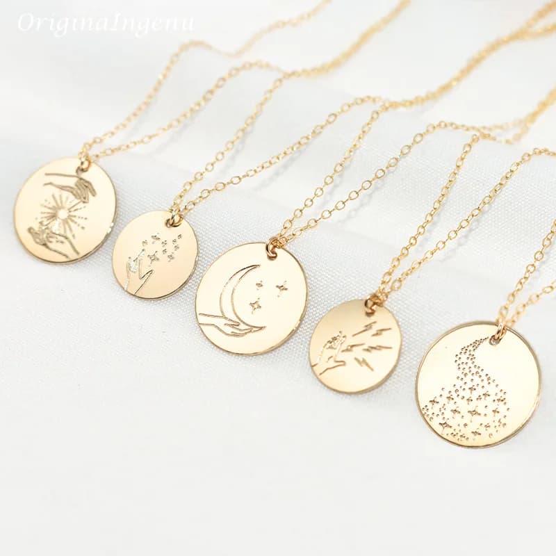 Collier en or 14K fait à la main, pendentif ras du cou, bijoux magiques, mystique, style bohème