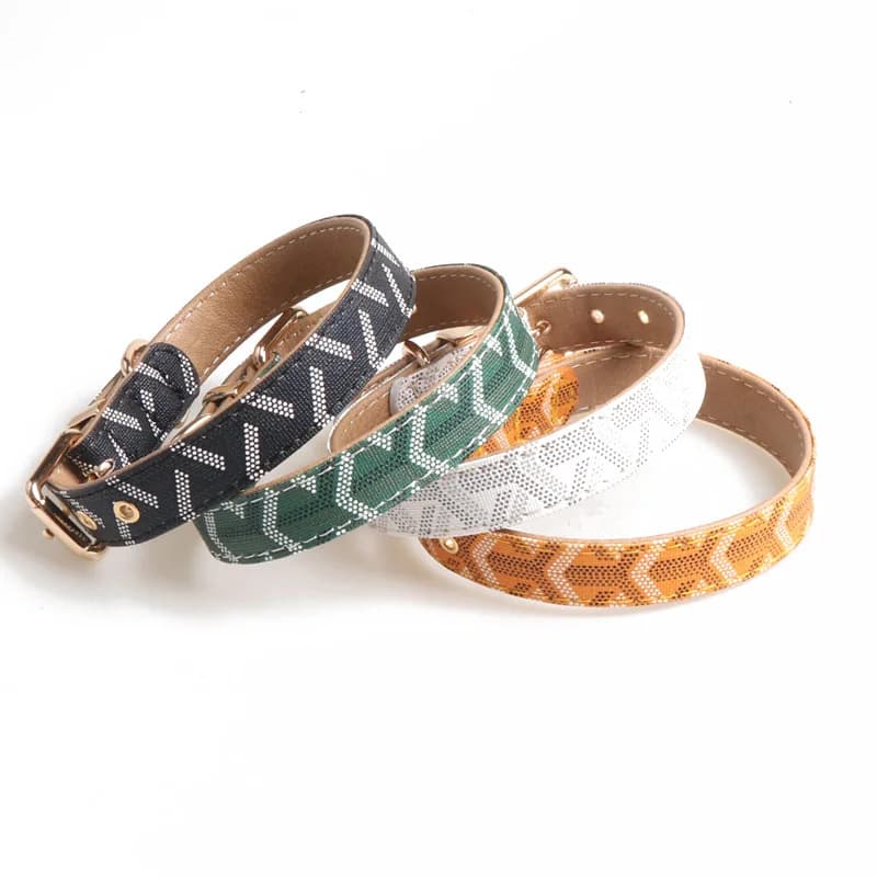 Collier et laisse pour animaux de compagnie en cuir PU rayé, tailles S-XXL, doux, confortable, réglable, personnalisé pour chien et chat