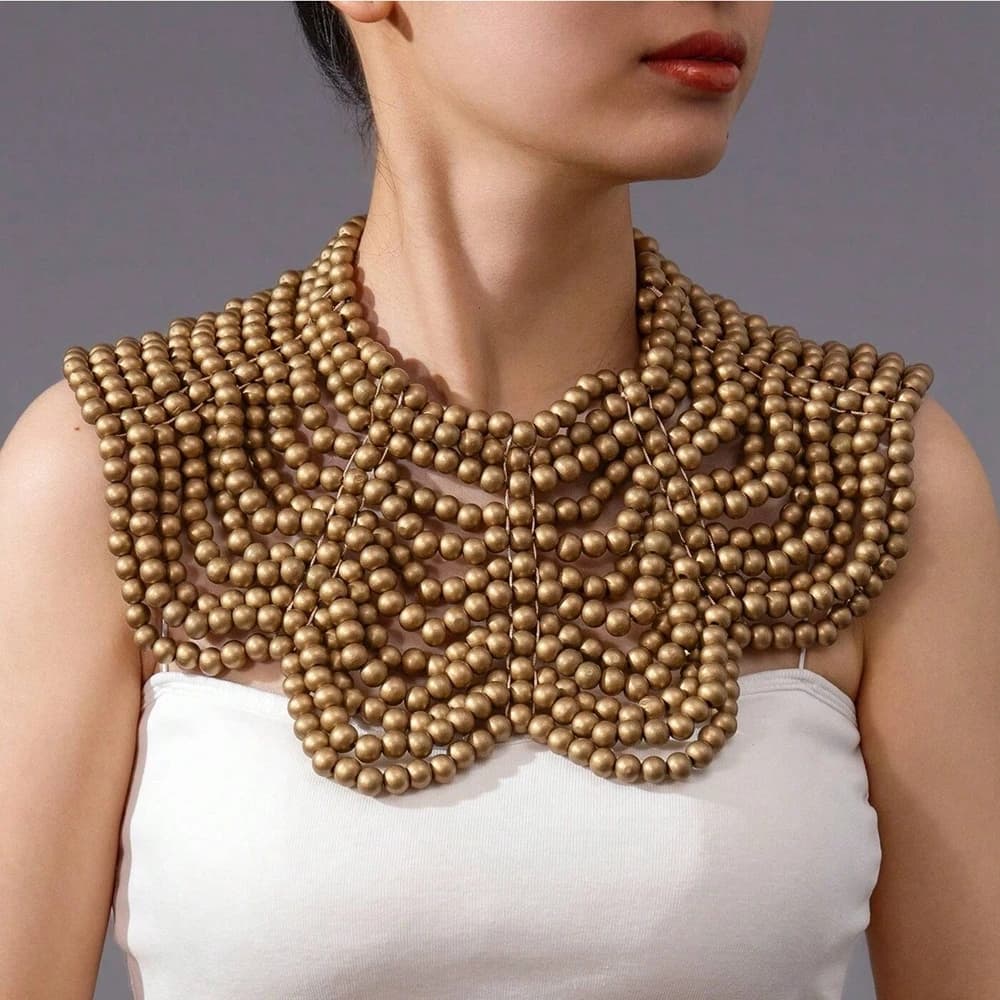 Nouveau design, collier bib fantaisie en perles de bois faites à la main, pour femmes, accessoires de soirée