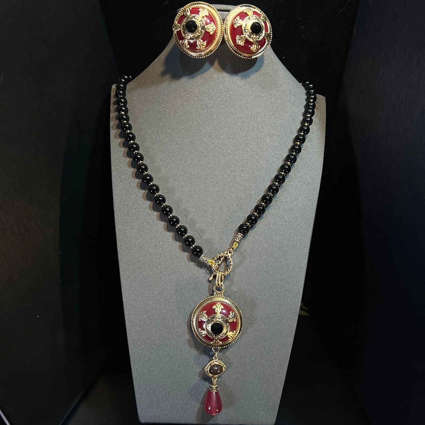 Ensemble collier et boucles d'oreilles vintage en agate à double et simple couche pour femmes