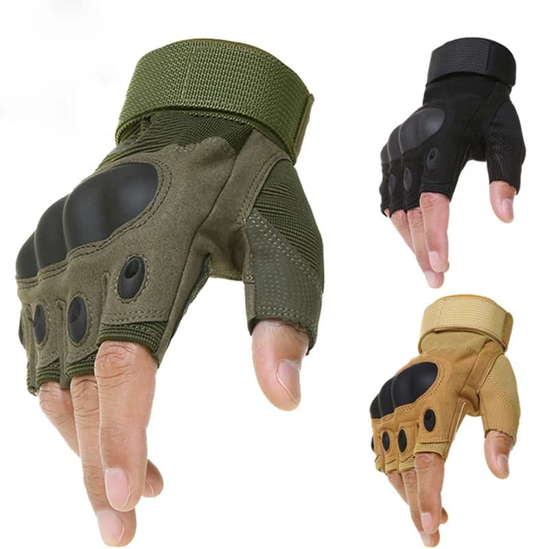 Gants tactiques à demi-doigts avec protection des articulations pour hommes - Combat