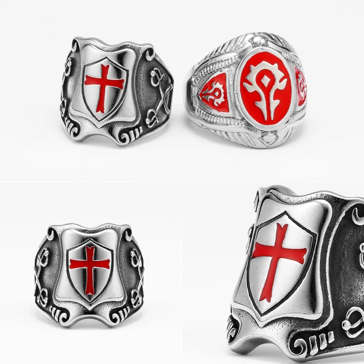 Bagues croix-rouge en acier inoxydable pour hommes et femmes, croisé catholique, punk, rock vintage, accessoires de bijoux de mode, cadeau, vente en gros