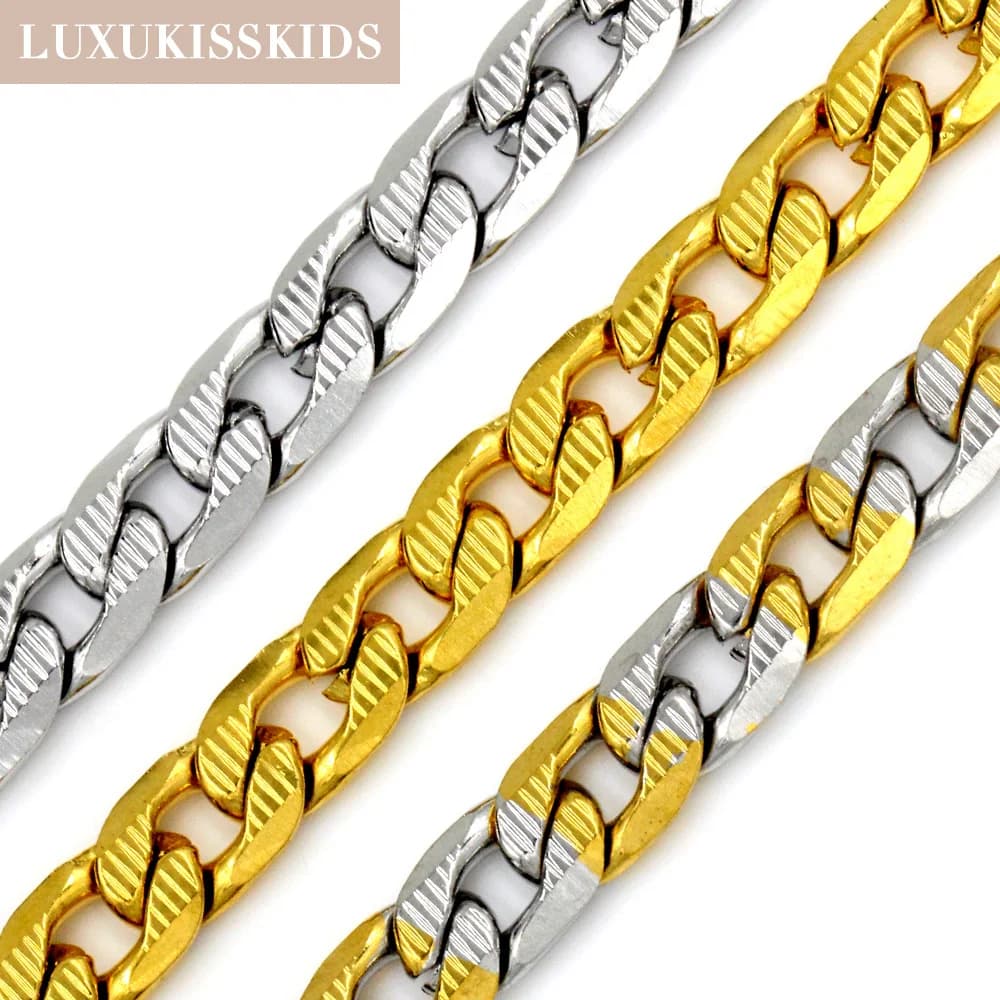 LUXUKISSKIDS Kpop chaînes à maillons pour homme femme bordure cubain 6/8MM solide Colar basique gothique colliers Punk accessoires en acier inoxydable