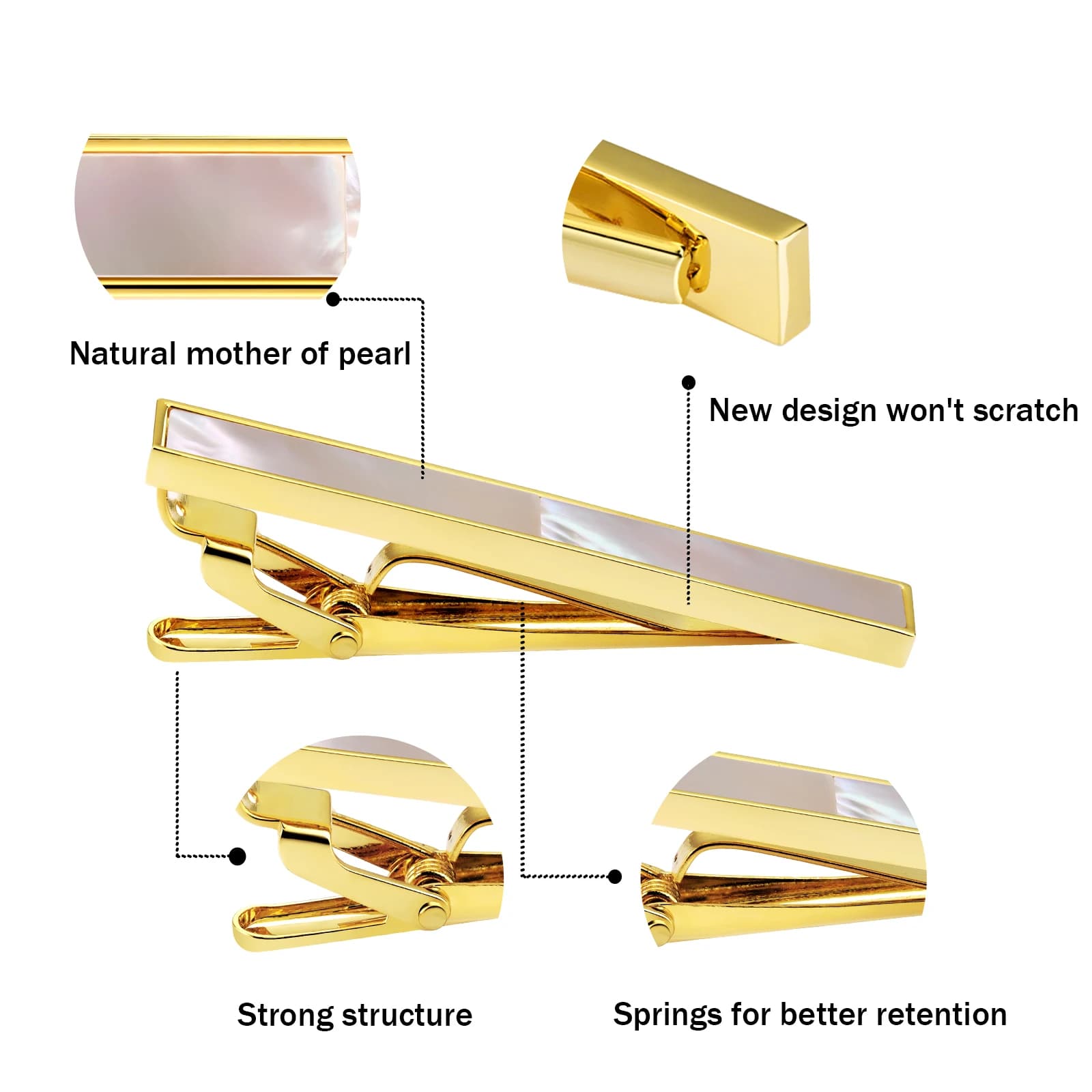 Épingle à cravate en nacre pour hommes, pinces aught, accessoires de mariage, faveurs, 2 po