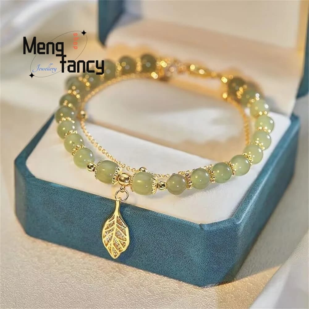 Bracelet en jaspe Hetian naturel, branche dorée, feuilles de Jade, exquis, Sexy, pour jeunes filles, bijoux à la mode, meilleure vente, cadeau de vacances
