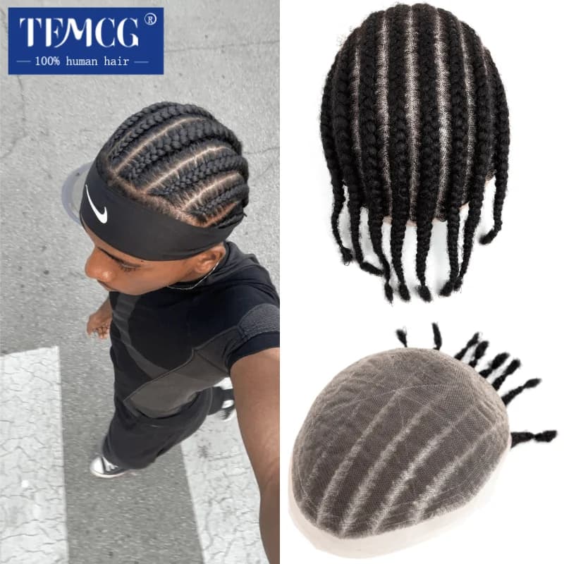 Prothèse capillaire pour hommes avec 8 tresses cornrow