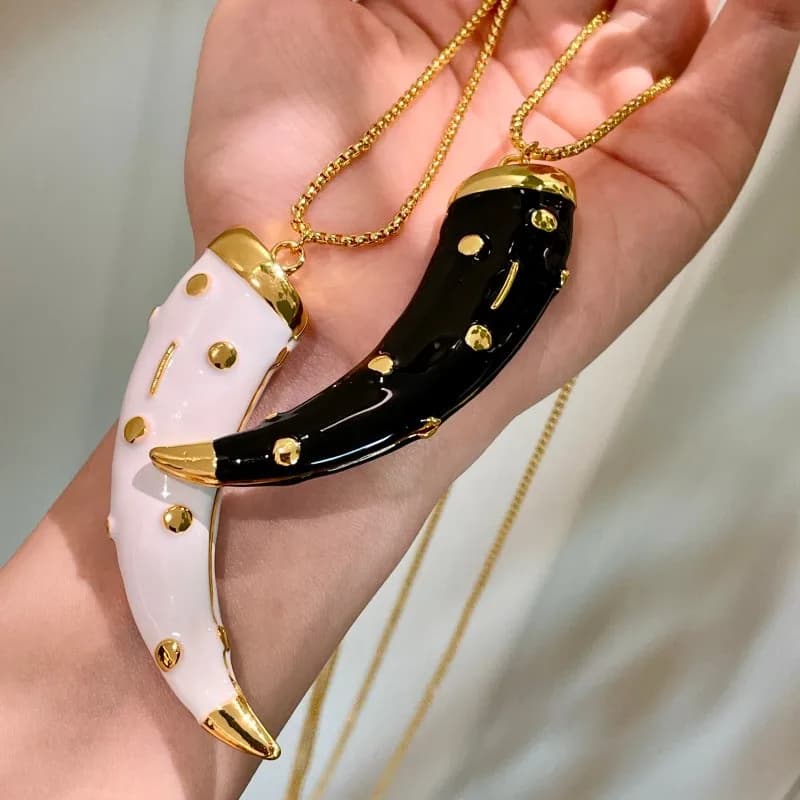 Collier pendentif corne double face