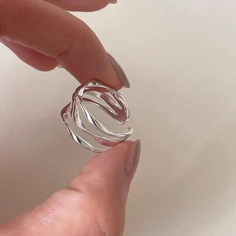 Bagues ajustables géométriques multicouches couleur argent pour femmes, bijoux de mode, accessoires minimalistes