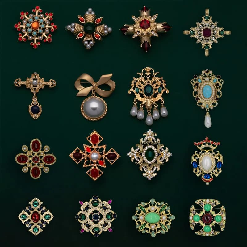 Baroque Vintage couleur or cristal perles broches broche gemme creux géométrique Rectangle