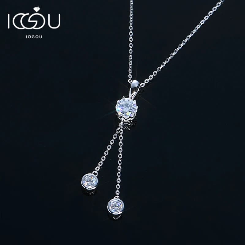 IOGOU couronne pendentif collier 925 argent D1.60CT VVS1 3 Moissanite diamants