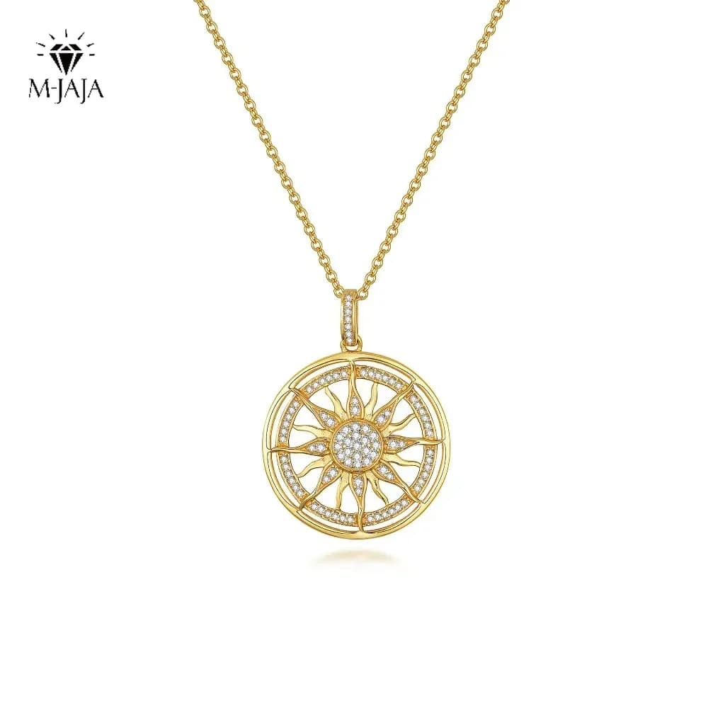 Collier avec pendentif soleil doré Moissanite pour femmes