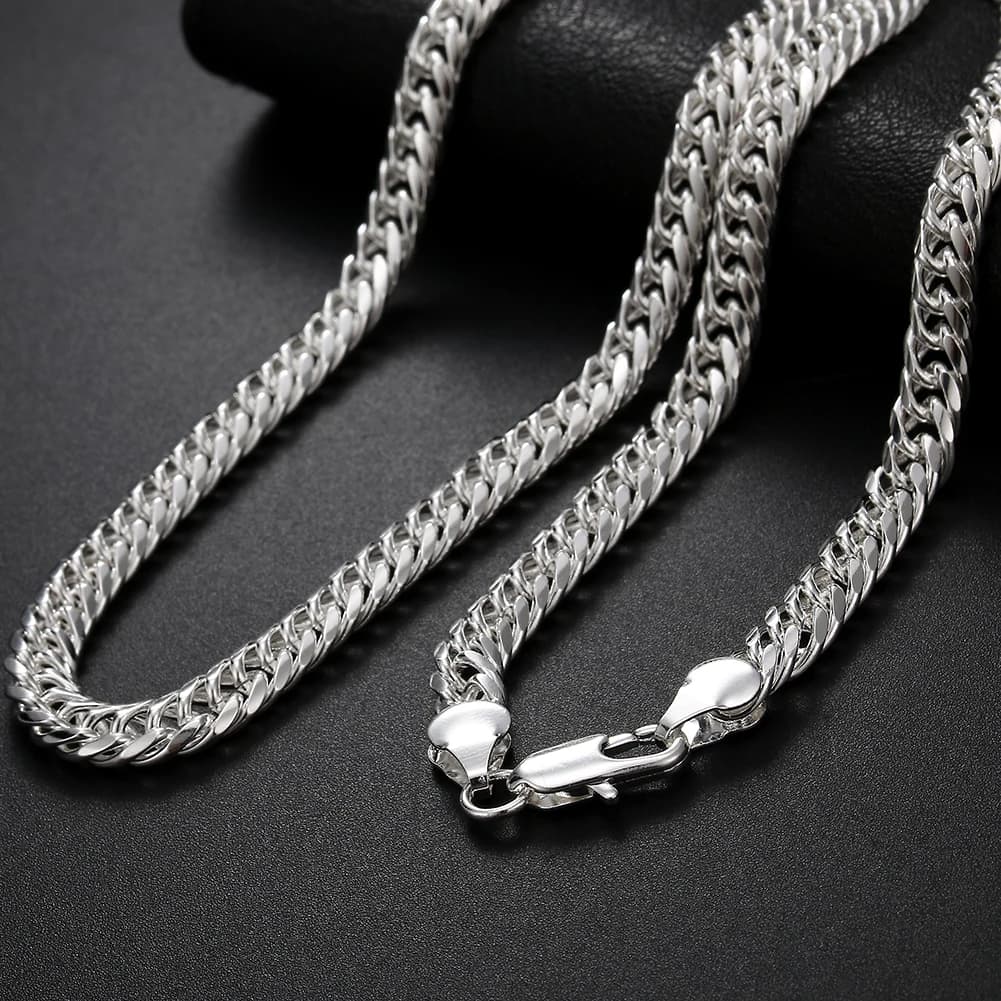 Chaîne fine de 6MM de largeur, colliers en argent Sterling 925 pour femmes et hommes, bijoux à la mode, cadeau de fête de mariage et de vacances, 50-60cm