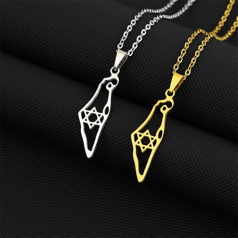 Israël hexagramme carte pendentif collier pays géométrie acier inoxydable chaîne colliers pour femmes bijoux cadeau Souvenir en gros