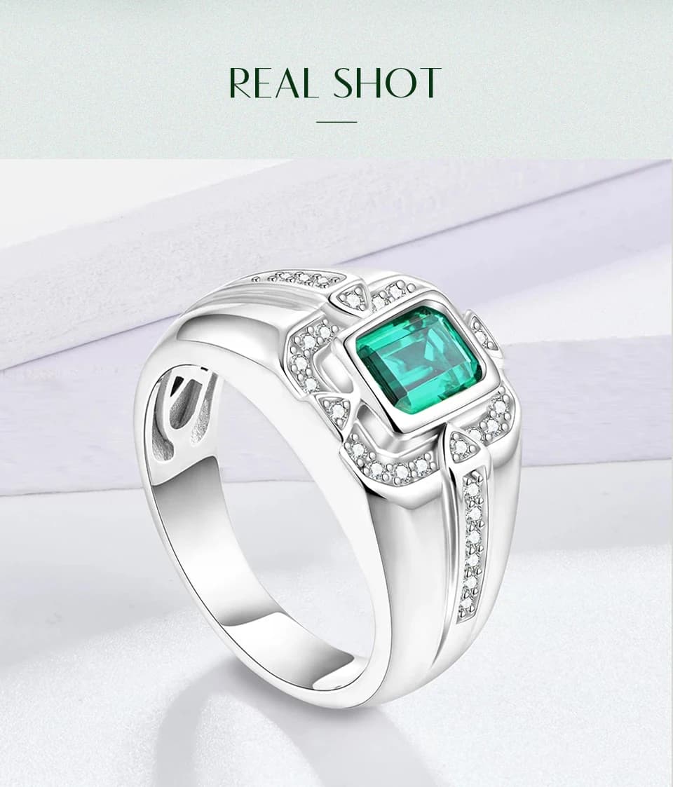 Bague émeraude verte originale pour hommes, charmante, coupe faciale, pierres précieuses, argent Sterling 925, bijoux quotidiens, cadeaux d'anniversaire