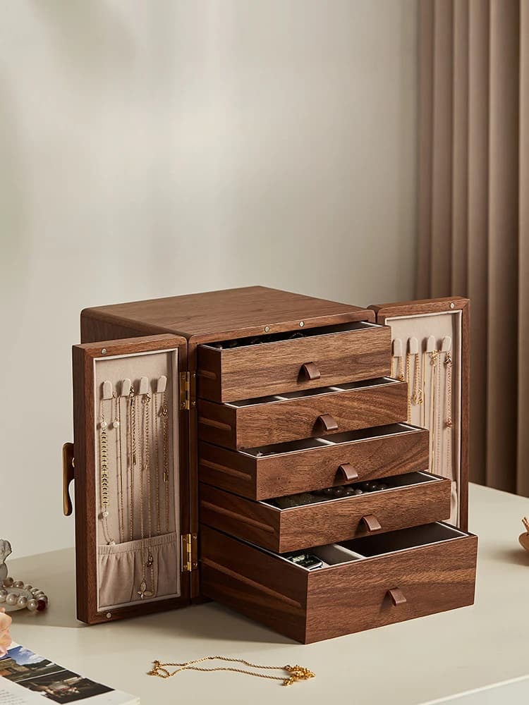 Boîte à bijoux en bois de grande capacité, armoire de rangement, haut de gamme chinois, or, nouveau, 2024