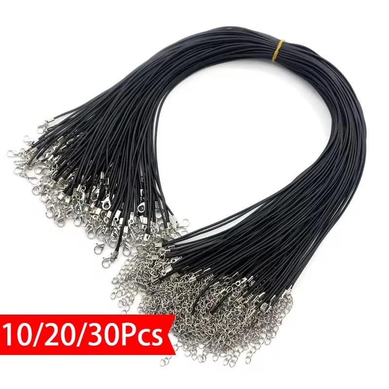 Corde tressée en cuir noir avec prolongateur de 5cm, 45cm, 10/20/30 pièces