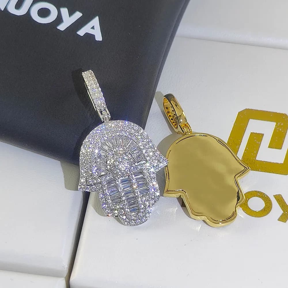 Nuoya-Pendentif Main de Fatima Iced Out pour Hommes et Femmes, Collier Hip Hop, Bijoux Hamsa, Haute Qualité