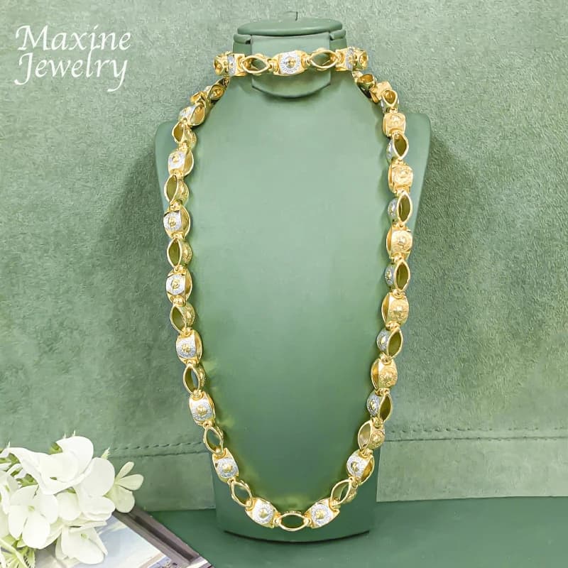 Déclaration longue chaîne dorée plaqué or 18 carats Hip Hop collier Bracelet ensemble de bijoux pour homme