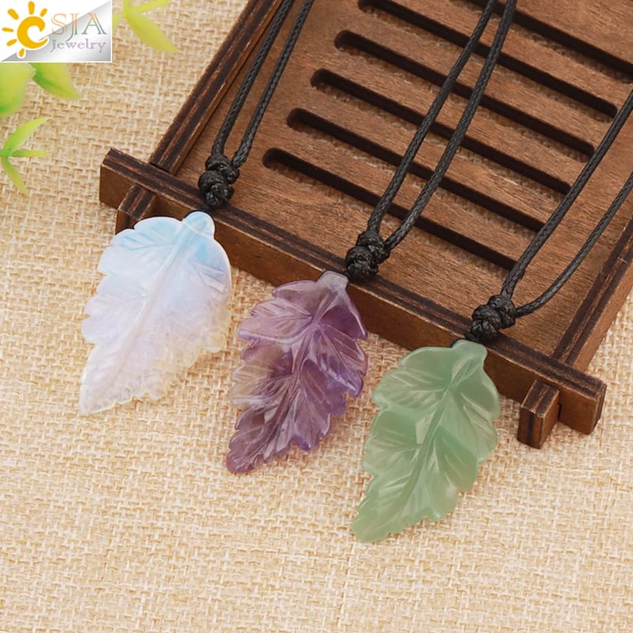 CSAlbaneCollier pendentif feuilles en pierre naturelle pour femmes et hommes