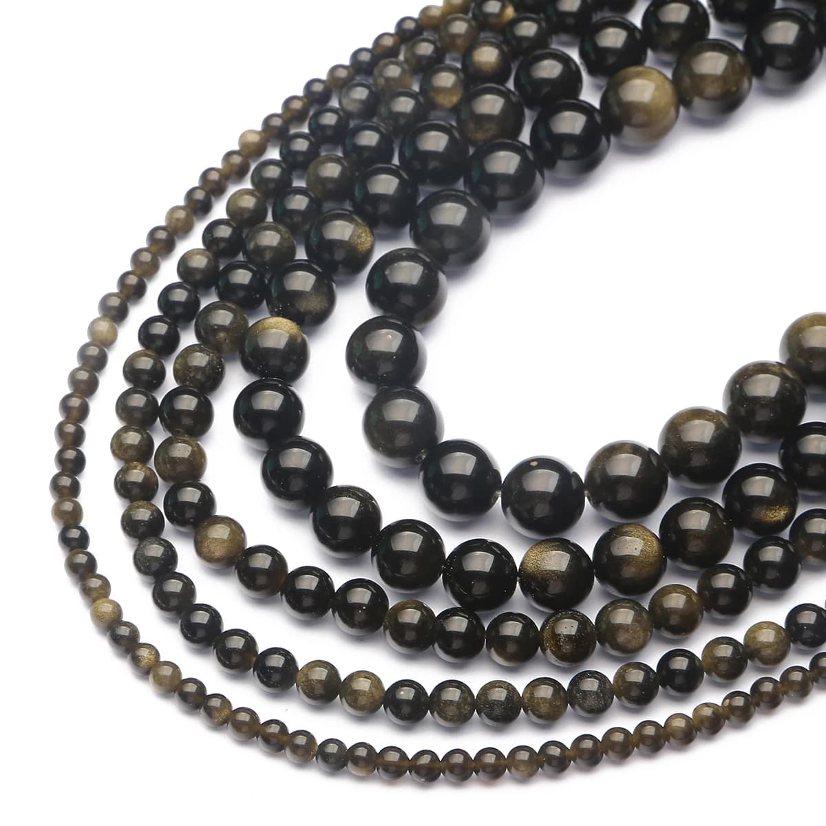 Perles rondes en obsidienne dorée naturelle, pour la fabrication de bijoux, bracelets et colliers DIY, accessoires pour bracelets.