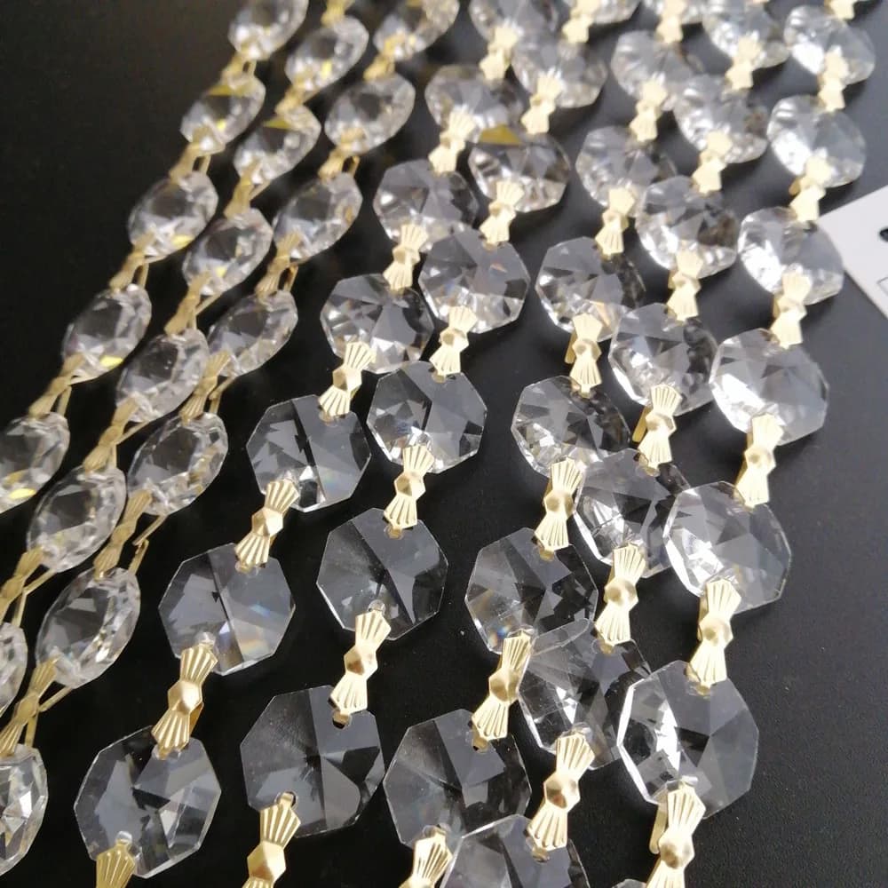 Camal 100cm/3.3ft clair (nœud papillon doré) 14mm cristal chaîne de perles octogonales guirlande lustre lampe partie rideau artisanat ornement maison