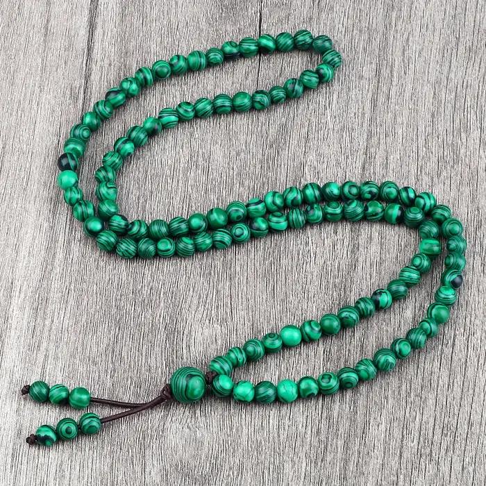 Bracelet et collier de prière en pierre de malachite verte naturelle pour hommes et femmes