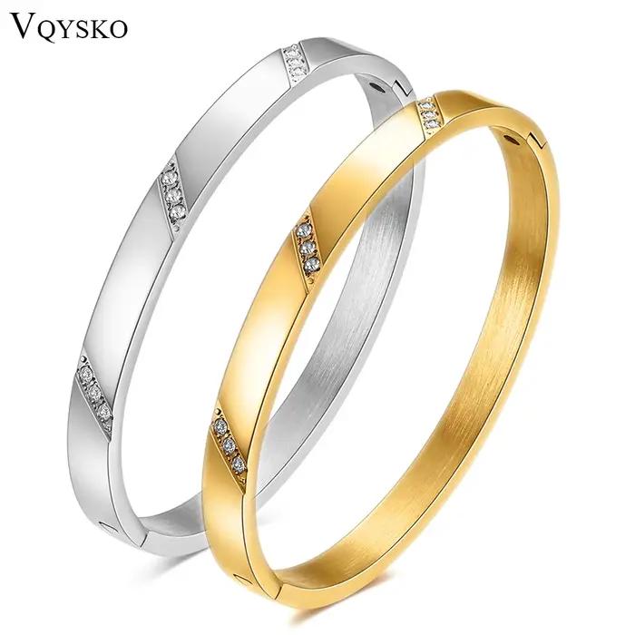 Bracelet en zircon avec trois pierres plaquées en platine pour femmes, bracelet en acier inoxydable, bijou tendance pour les occasions spéciales