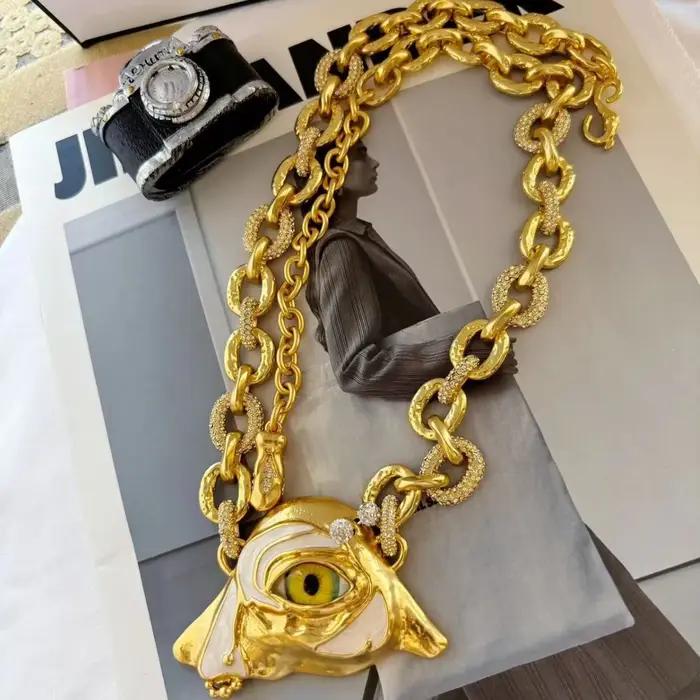 Collier pendentif oeil exagéré, boucles d'oreilles, broches, bracelets