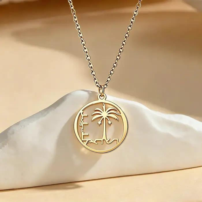 Collier pendentif pièce de monnaie vintage palmier pour femmes et hommes
