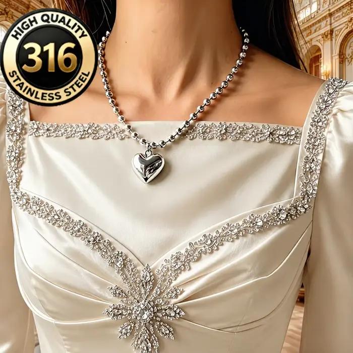 Collier pendentif cœur ouvert en acier inoxydable, perle ronde douce, polyvalent pour le quotidien, couleur or/acier