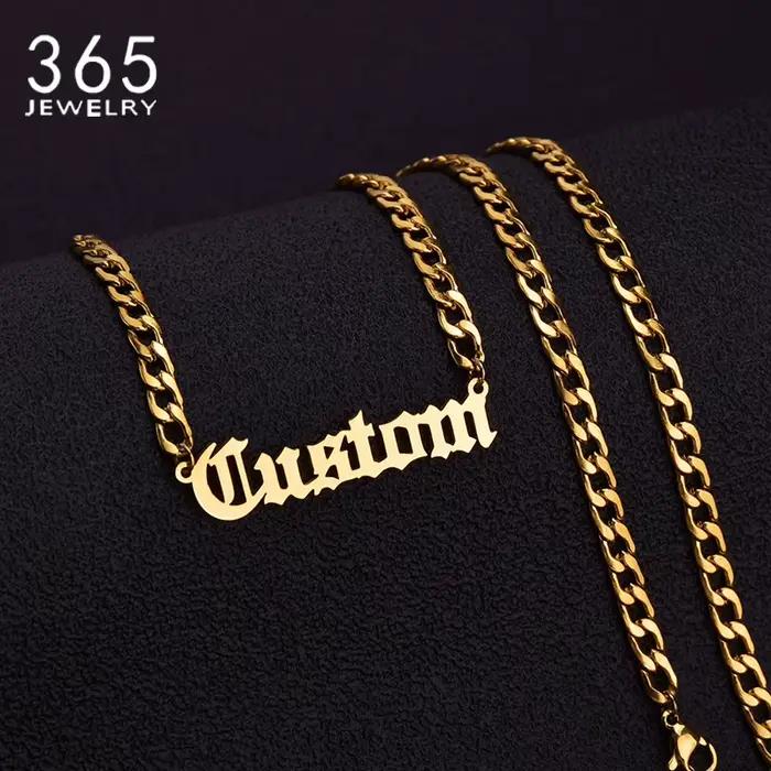 Collier avec pendentif avec nom personnalisé, couleur or, chaîne NK de 5mm, colliers avec plaque sig