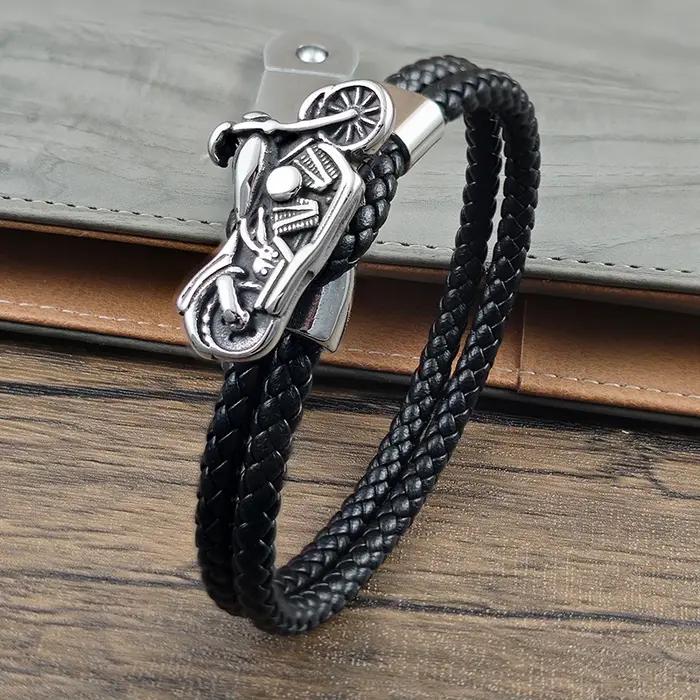 Bracelet en cuir pour homme de style moto classique