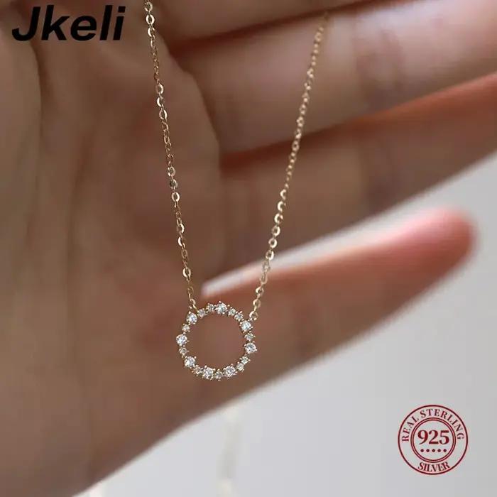 Collier Jkeli - 100% argent sterling S925 plaqué or 18 carats avec cercle entièrement serti de diama