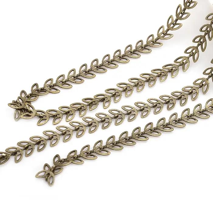 Chaîne de collier en forme de feuille d'arbre en laiton Bronze Antique