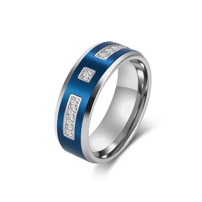 Bagues bicolores en diamant CZ pour hommes, bague de luxe en acier inoxydable, style hip-hop, sertie