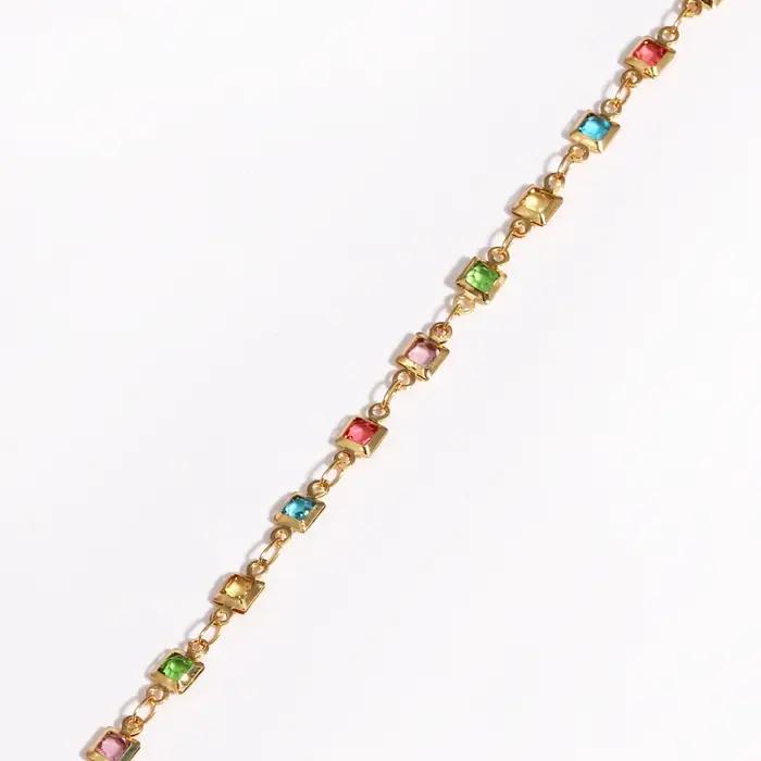 Chaîne de Tennis glacée en zircone arc-en-ciel, collier coloré de qualité supérieure, couleur or, Hi