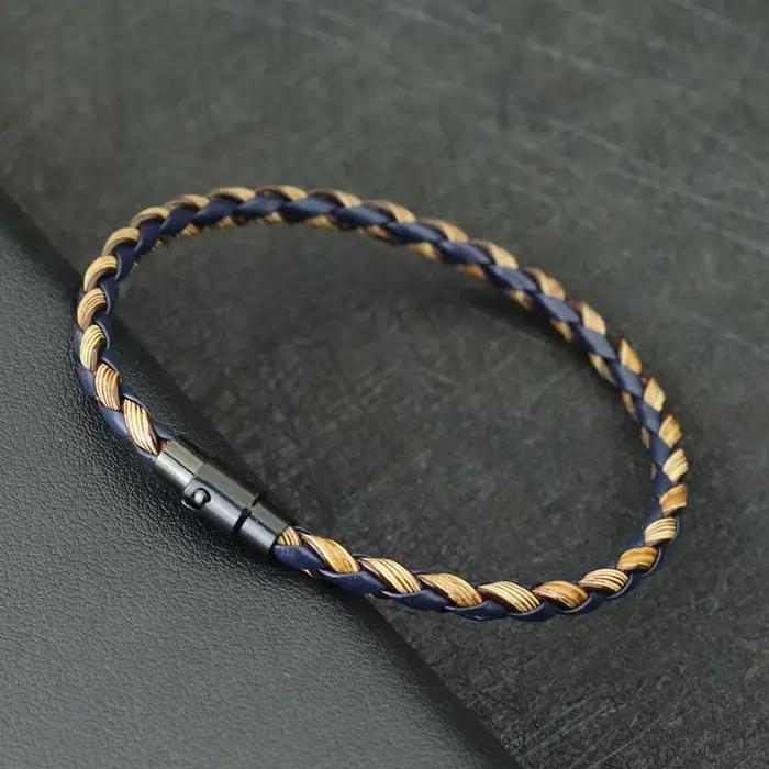 Nouveaux hommes Bracelet en cuir Double sécurité aimant boucle à la main tressé