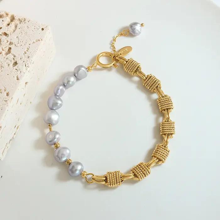 Bracelet en perles d'eau douce grises