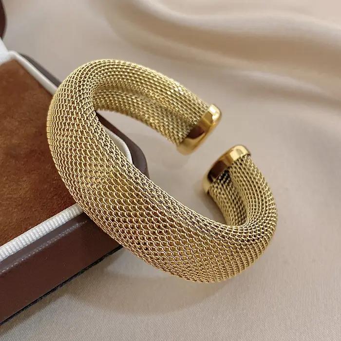 Bracelet ouvert en acier inoxydable Greatera design géométrique tracker d'humeur pour femmes hommes occasions spéciales