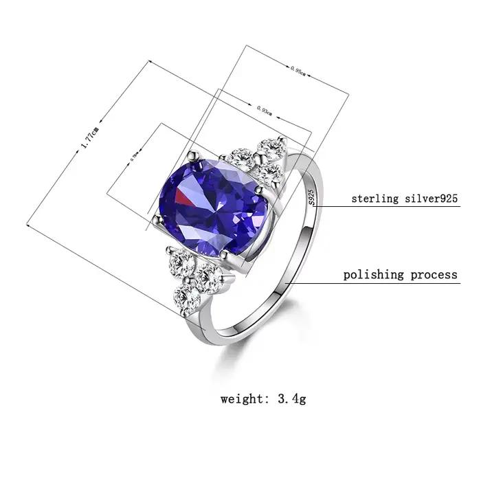 Bijoux pour femmes, bagues plaquées argent, zircon blanc, rose, bleu clair, champagne, ovales, bagues de mariage