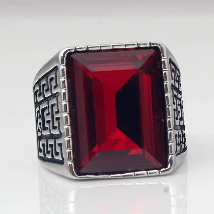Bague en pierre CZ rouge bleu pour hommes