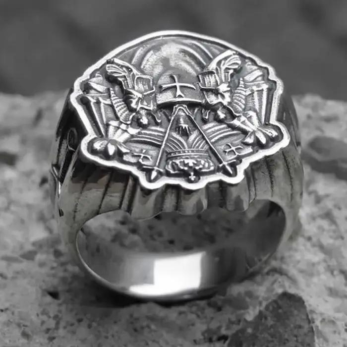 Bague Chevaliers Templiers en acier inoxydable 316LS avec croix rouge pour hommes style punk rock occasions spéciales