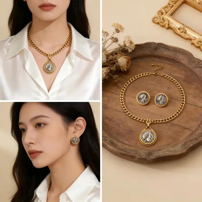 Parure de bijoux vintage avec pièces de monnaie grecques